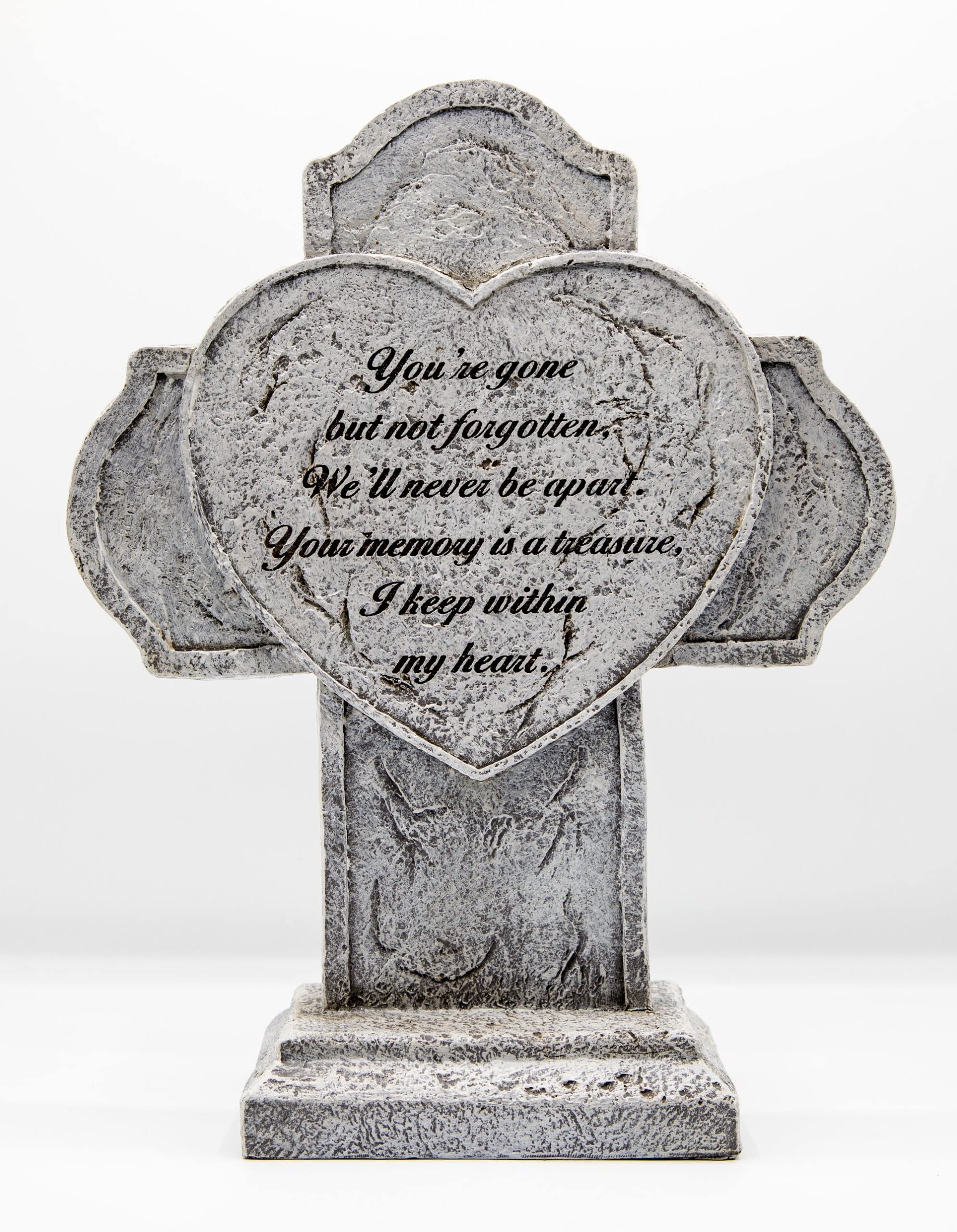 Kingdom Supplies Biblegifts 31cm Standing Grave Cross Gone But Not Forgotton Stone Look Resin Ornament Boxed Gift