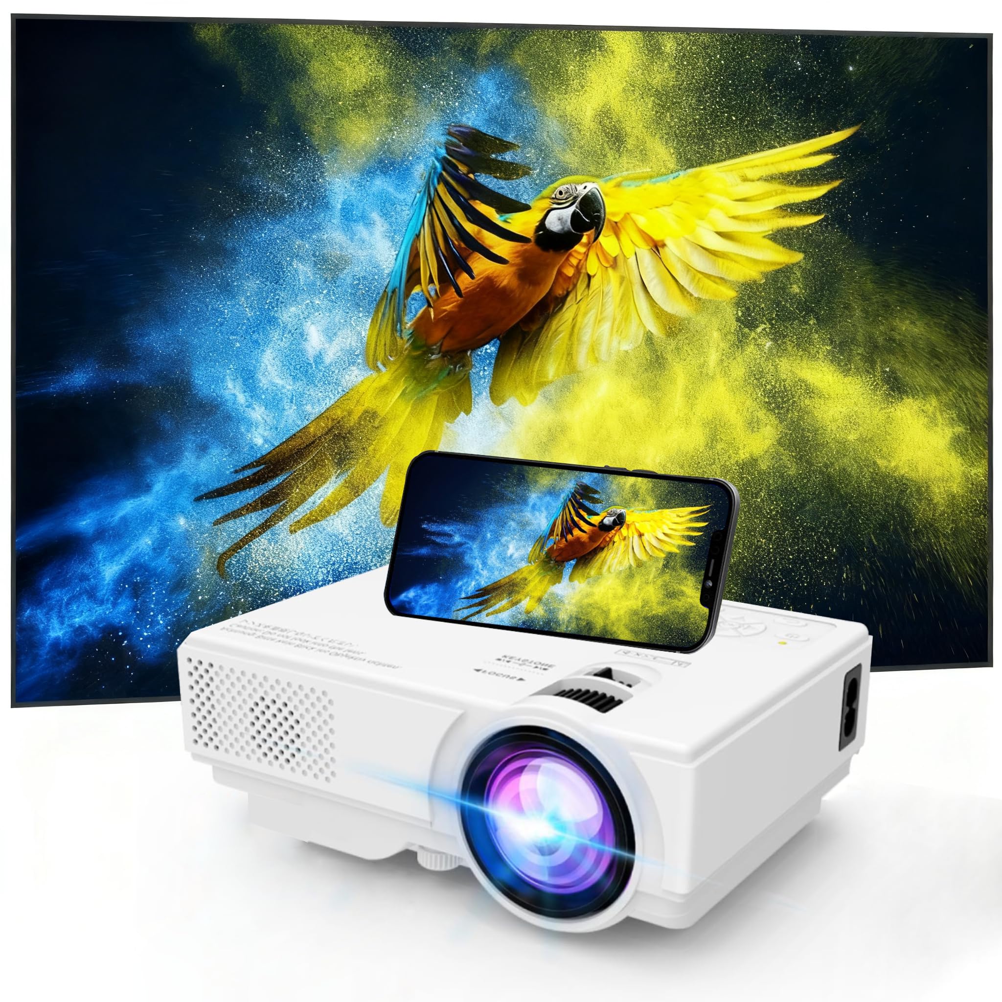 Photo 1 of 1080P Projector with WiFi and Bluetooth, Upgrade Outdoor Projector, Mini Movie Projector Supports Synchronize Smartphone Screen by WiFi/USB Cable for Home Entertainment