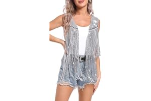 SEAUR Women Sequin Fringe Vests for Party Rave Hippie 70s Cowgirl Cardigans Cowboy Waistcoat