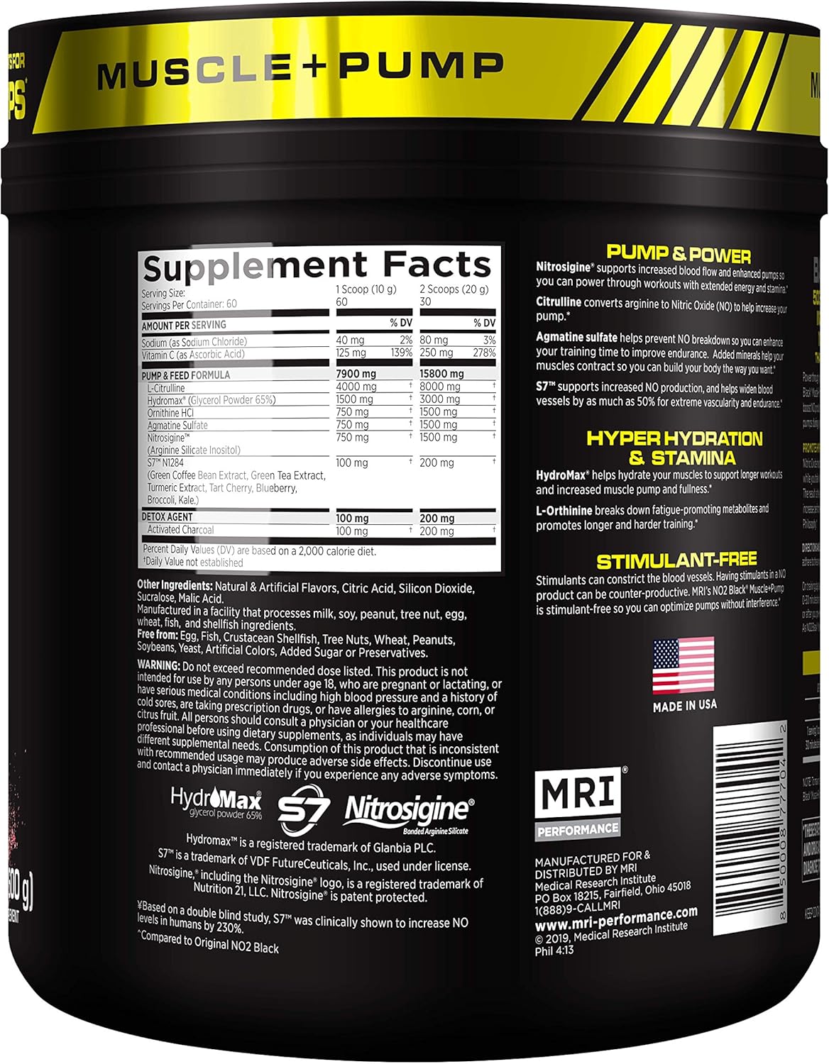 MRI NO2 Black Nitric Oxide Supplement for Pump, Muscle Growth, Vascularity & Energy - Powerful NO Booster Pre-Workout with Citrulline + 60 Servings (Swoleberry): Health & Personal Care