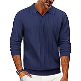 COOFANDY Mens Knit Polo Long Sleeve Polos Sweater Causal Collared Golf Sweaters Fashion Business Dress Pullover