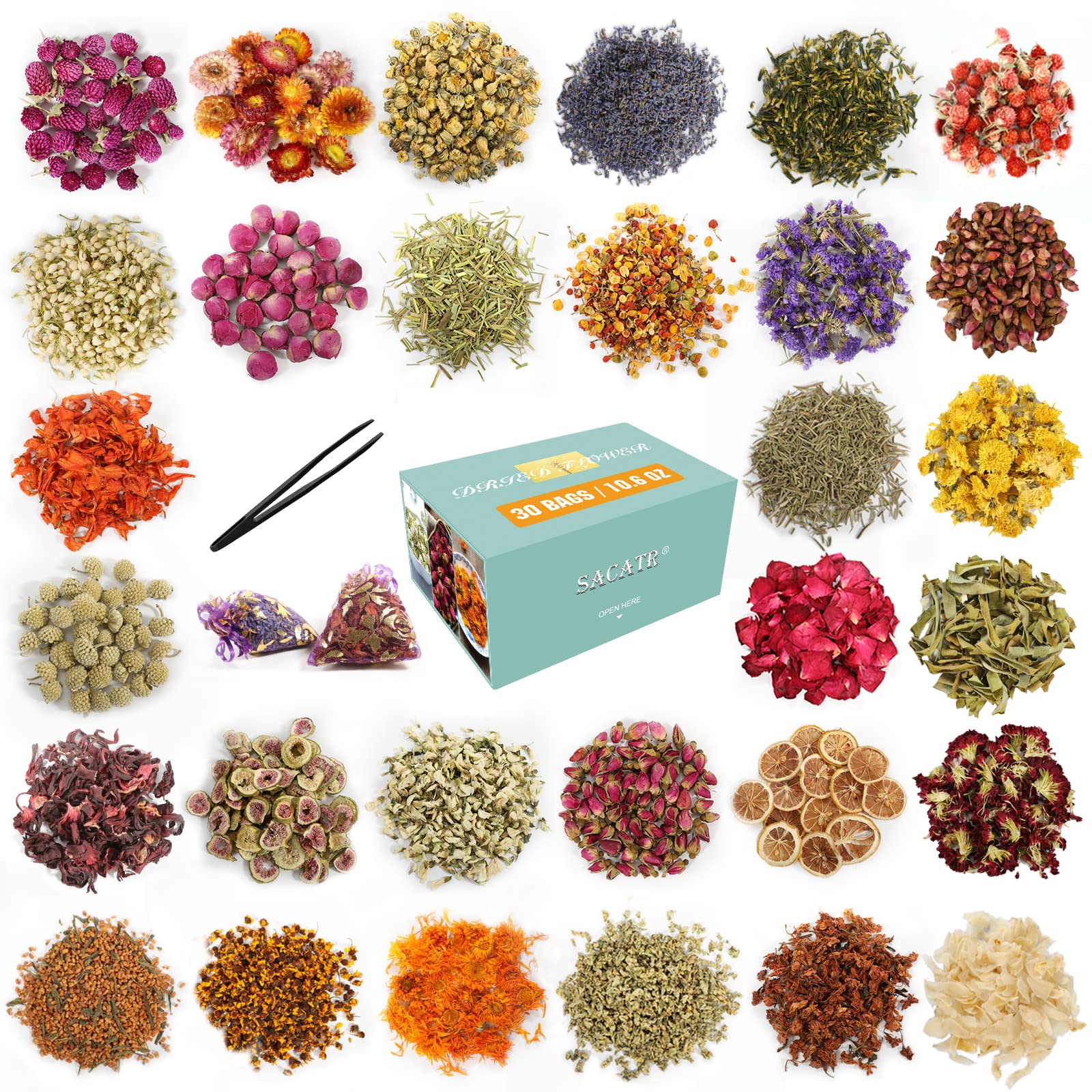 Photo 1 of 30 Bags Dried Flowers,100% Natural Dried Flowers Herbs Kit for Soap Making, DIY Candle Making,Bath - Include Rose Petals,Lavender,Don't Forget Me,Lilium,Jasmine,Rosebudsand More