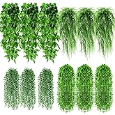 Daifunli 12 Pcs Artificial Hanging Plants Fake Hanging Ferns Plastic Faux Plants for Wall Room Garden Garland Indoor Outdoor Decor No Basket (Boston,Eucalyptus,Ivy Vine,String of Pearls)