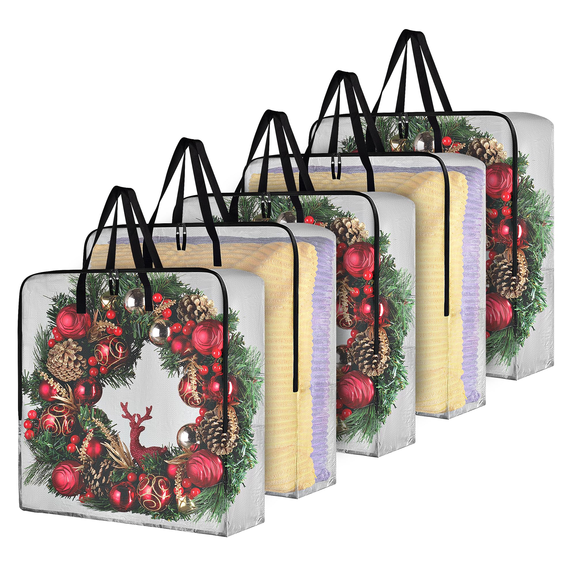 Handy Laundry Square Wreath Storage Bag - 5-PACK Durable Material, Zipper, Sturdy Carry Handle, Dust, Pest Protection - Ideal Home, Garage Organization for Holiday Wreath Decoration (25" Clear) Image