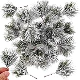NSBELL 35PCS Artificial Green Pine Needles Branches, Small Pine Twigs Stems Picks, Fake Greenery Pine Picks for Christmas Garland, Wreath, Home Holiday Decoration (Green and White)