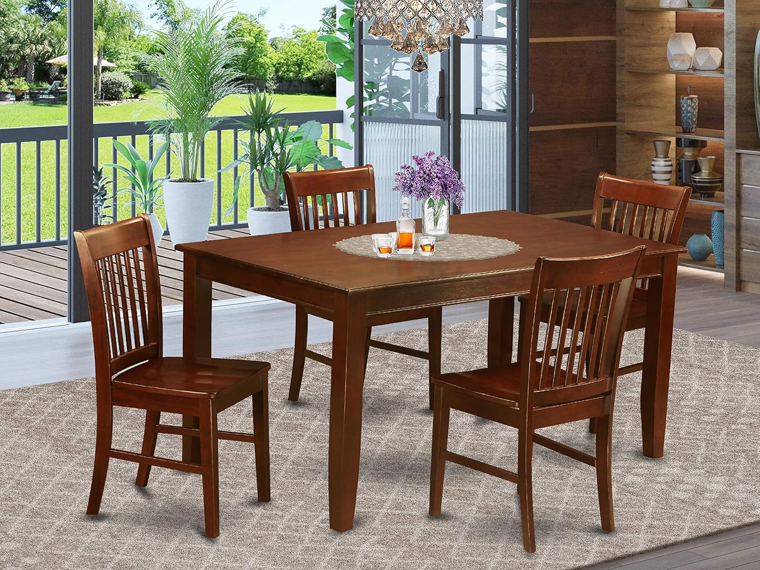 Amazon Com East West Furniture 5 Piece Dining Room Set Included A Rectangular Modern Dining Table And 4 Wood Dining Chairs Solid Wood Mid Century Dining Chairs Seat Slatted Back