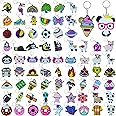 75PCS Cartoon Keychains Bulk for kids Adorable Backpacks Keychains Donut, Ball, Desserts, Axolotl, Sloth, Rainbow Bulk Key Chains for School Day Classroom Prizes Birthday Party Favors