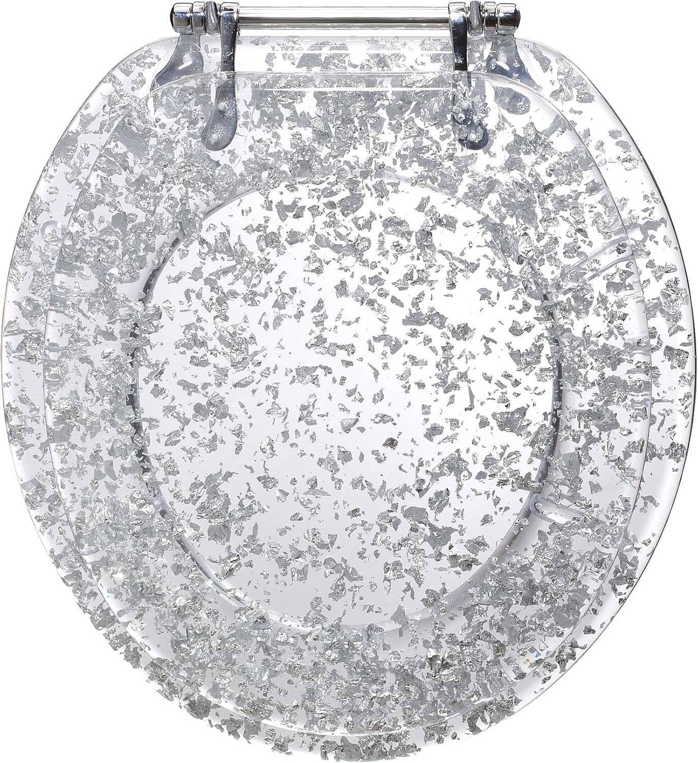 Ginsey Standard Resin Toilet Seat with Chrome Hinges, Silver Foil