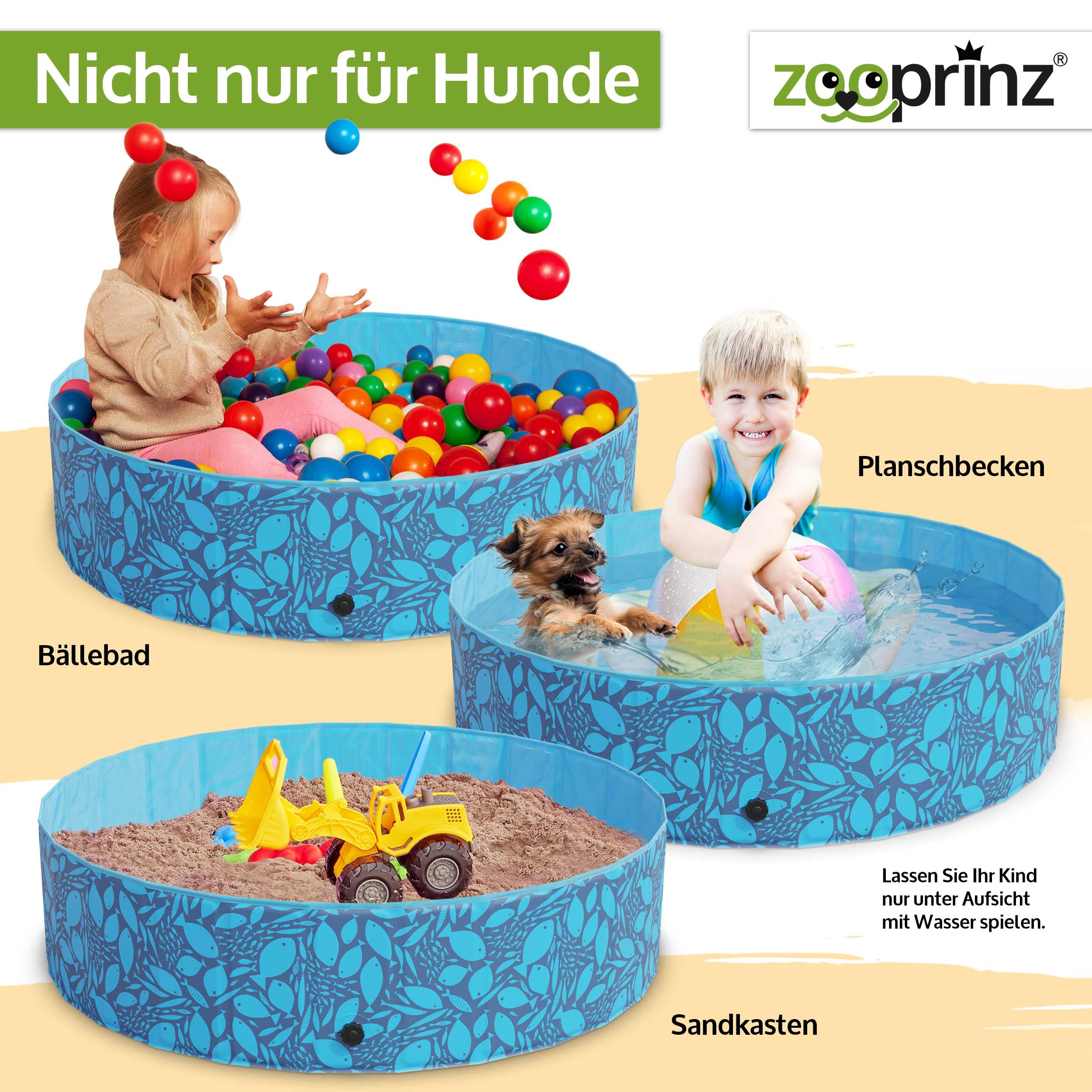 zooprinz Faltbarer Pool 120x30 cm - Für große, kleine Hunde & Kinder in 2 Größen 160/120 x 30 cm – Haustier Hundepool stabil & rutschfest Swimmingpool, Planschbecken Hund Kind – Schwimmbad 8