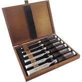 Narex 6 pc Set 6 mm (1/4), 10 (3/8), 12 (1/2), 16 (5/8), 20 (13/16), 26 (1-1/16) Woodworking Chisels in Wooden Presentation Box 853053