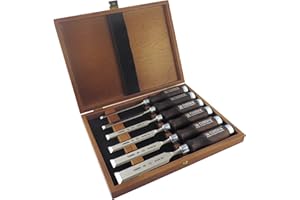 Narex 6 pc Set 6 mm (1/4), 10 (3/8), 12 (1/2), 16 (5/8), 20 (13/16), 26 (1-1/16) Woodworking Chisels in Wooden Presentation Box 853053