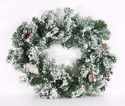 Vischio Natale.Takestop Ghirlanda Di Natale Innevata Neve Vischio Pigna Fuoriporta Bacche Rosse Bianca 40 Cm Diametro Rf 175 Natale Porta Ingresso Decorazioni Natalizie Decoro Addobbo Casa Party Amazon It Elettronica