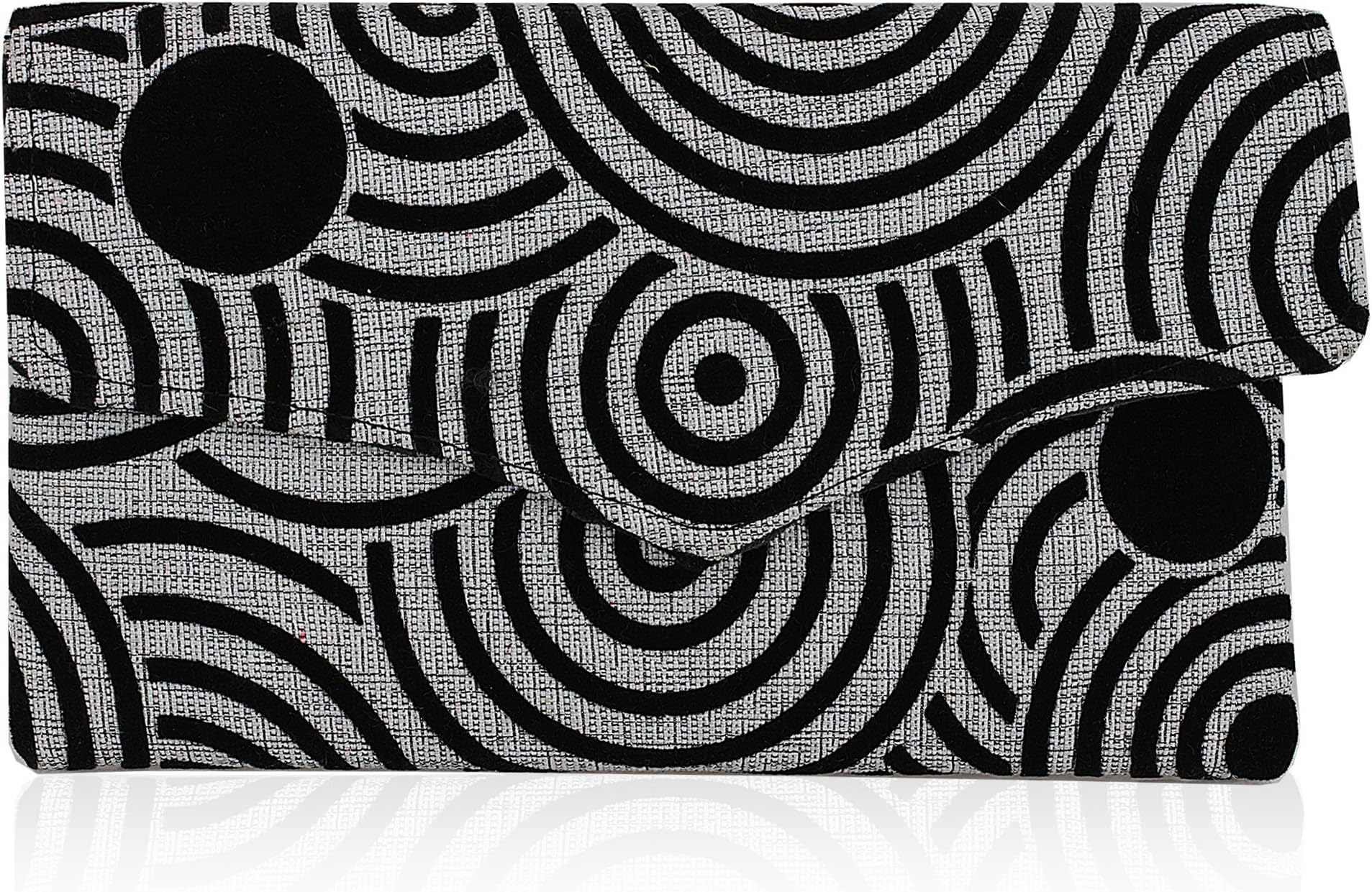 Authentic African Hand Made Silver, Grey and Black Geometric Envelope Clutch (Kenya)