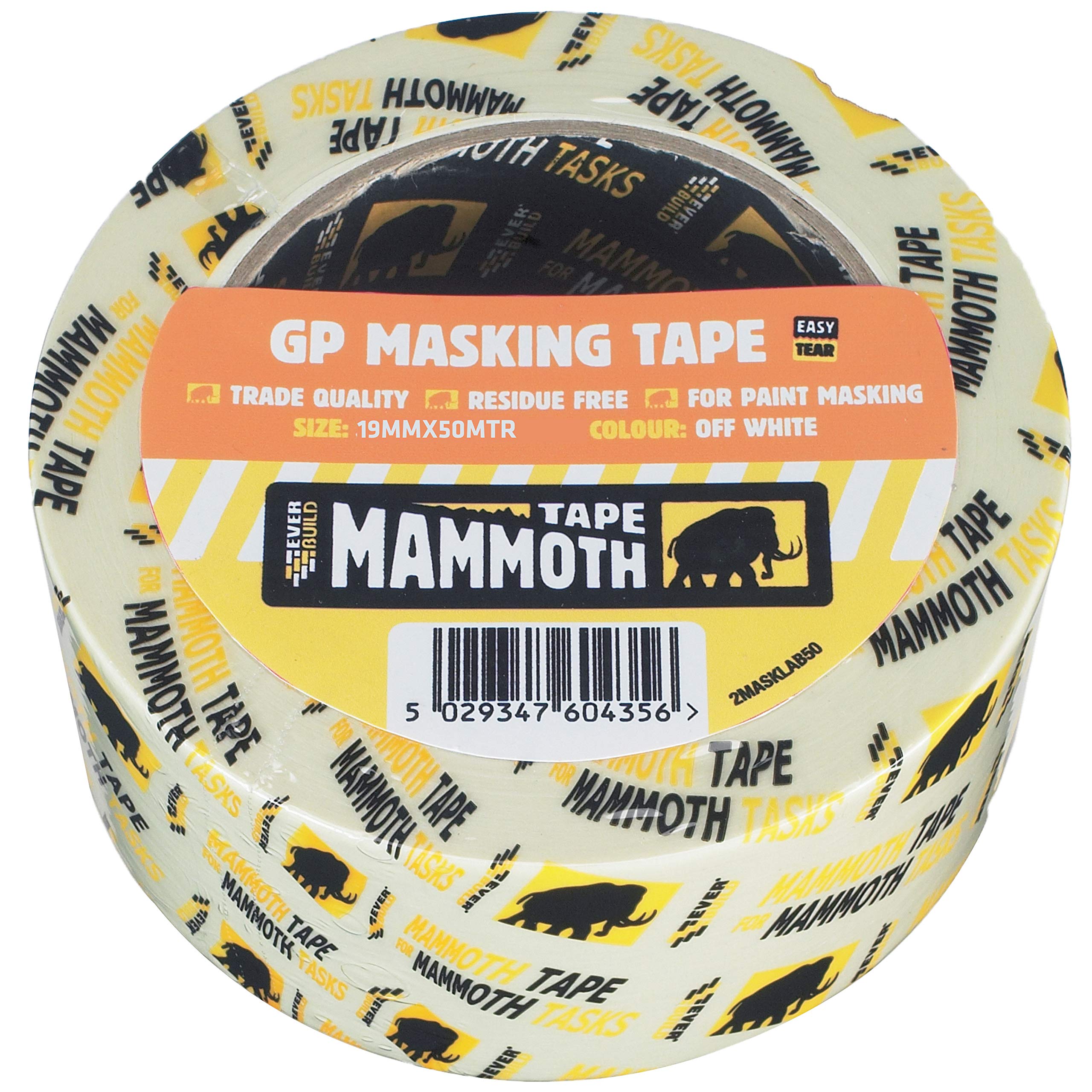 Everbuild Mammoth General Purpose Trade Quality Masking Tape – Suitable for Paint Masking – Off White – 19mm x 50m