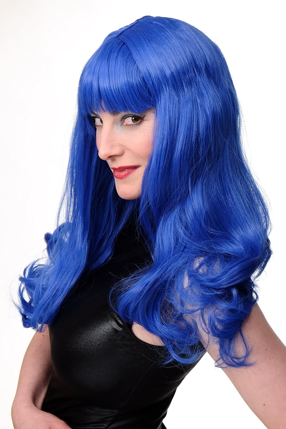 WIG ME UP - Party/Fancy Dress/Halloween Lady WIG long BLUE fringe slightly curly FRINGE Diva Cosplay Punk - Image 3