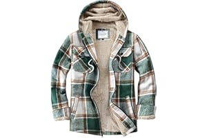 Veusna Men's Zip Up Flannel Shirt Jacket Fleece Lined Long Sleeve Plaid Coat Heavyweight Hoodie with Hood