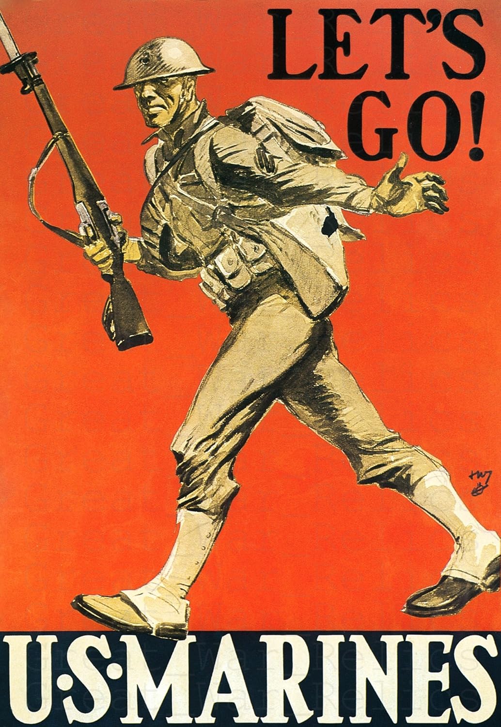 UpCrafts Studio Design WWI Propaganda Poster - Size 11.7 x 16.5 - LET'S GO! US MARINES- WWII Wall Art Prints Reproduction - WW1 American Military Wall Art Decorations