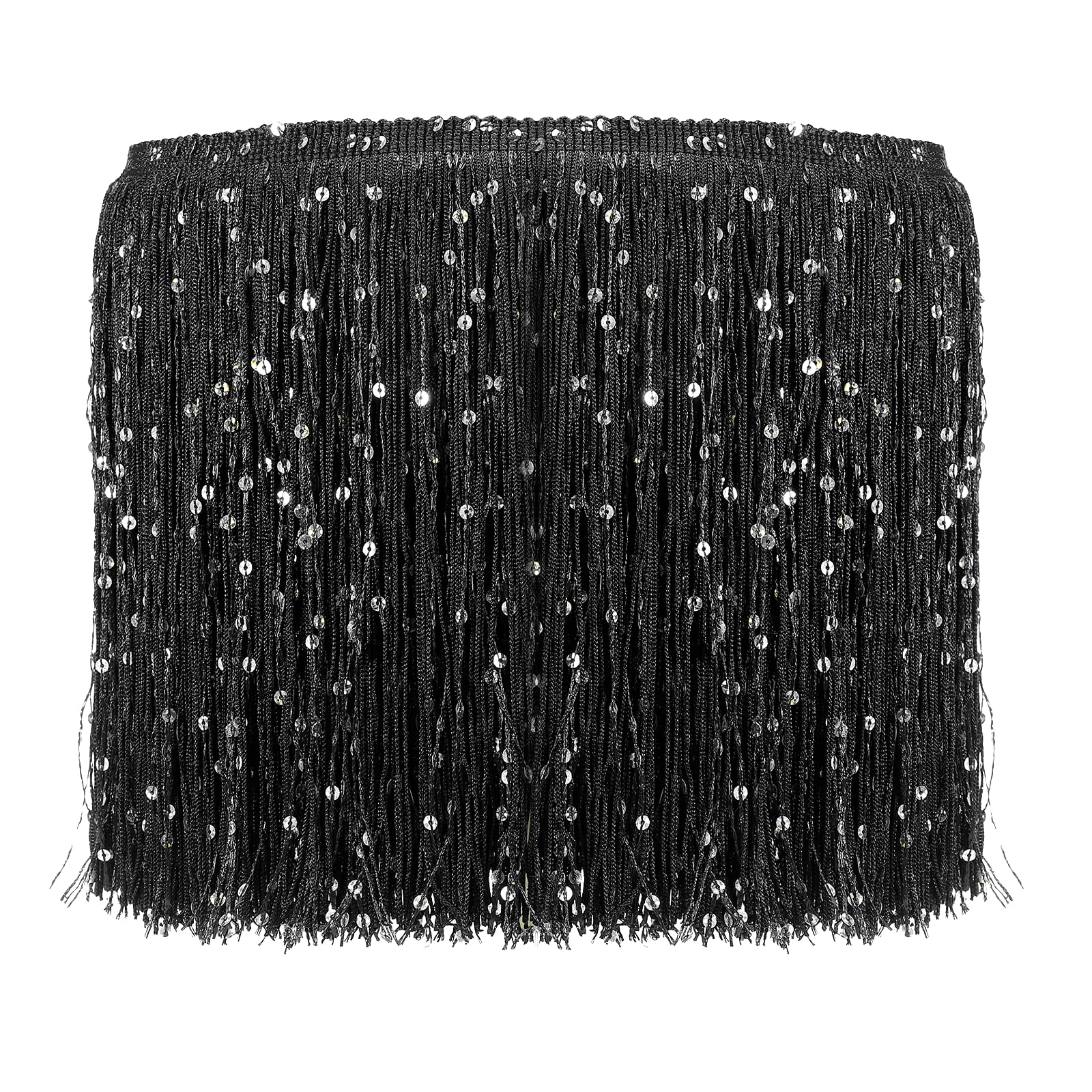 Photo 1 of MECCANIXITY 8" Sequin Chainette Fringe Trim, 5 Yard Tassel Sewing Trim Fringes for Latin Dress Stage Dance Costume Party, Black