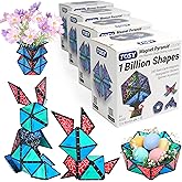 TOSY Magnet Pyramid Stone - 1 Cube Transforms into 1 Billion Shapes (Bunny, Egg Basket, Flowers, Heart), Easter Birthday Gift, 12 pcs, 243 Magnets, Holographic Design, Puzzle/STEM Toy, 4-Pack