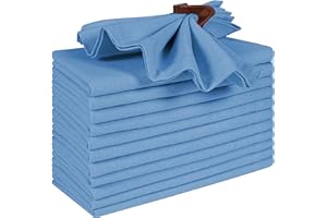 Bedding Craft Cotton Dinner Napkins Set of 12 – 18x18 Light Blue – Machine Washable Fabric Napkins Ideal for Weddings, Thanks