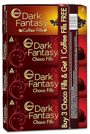 Sunfeast Dark Fantasy Choco Fills plus Coffee Fills Combo 75g (Buy 3 Get 1 Free)