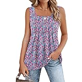 Zeagoo Women's Summer Tank Tops 2026 Pleated Square Neck Loose Fit Casual Flowy Tunic Sleeveless Shirts