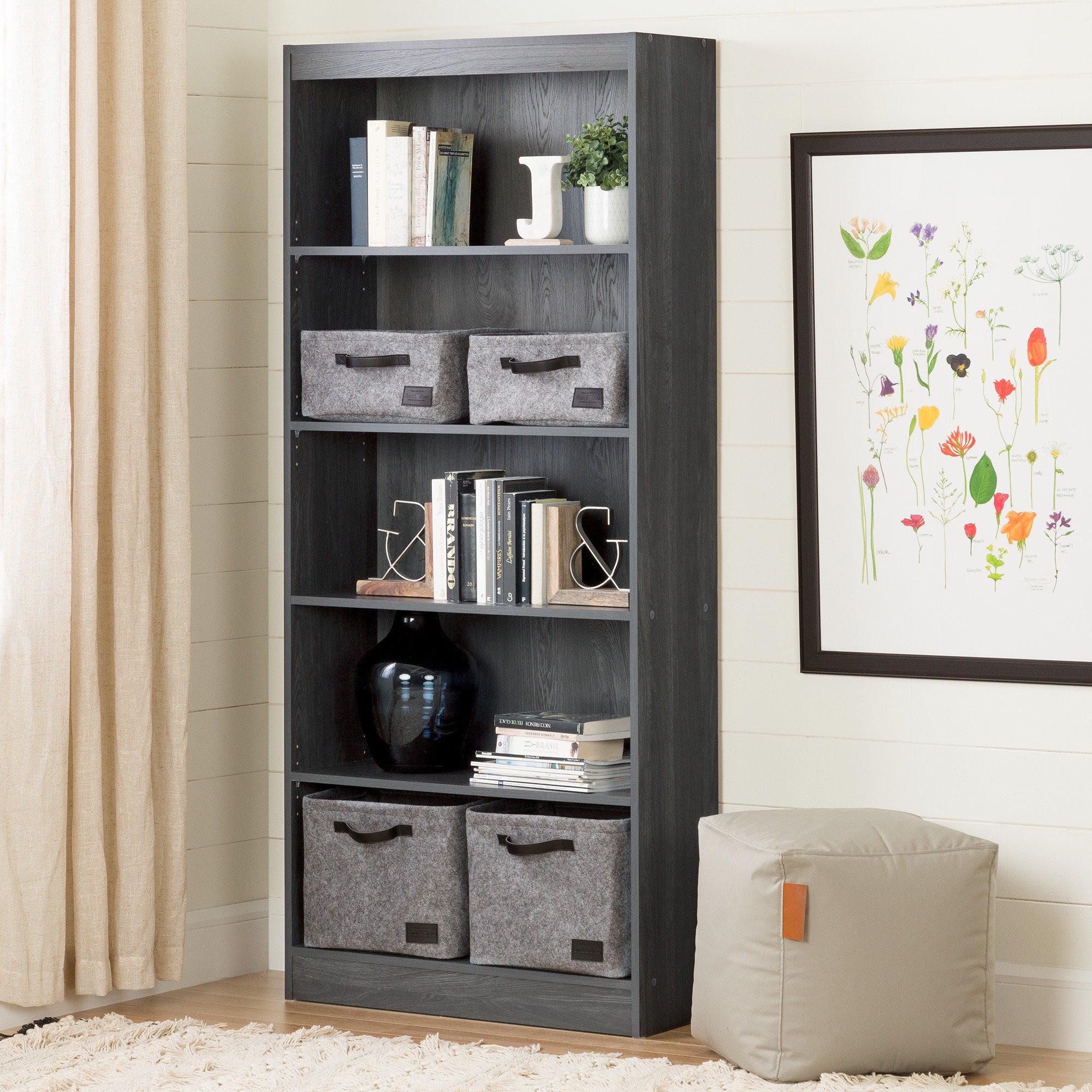 South Shore 5-Shelf Storage Bookcase, Gray Oak