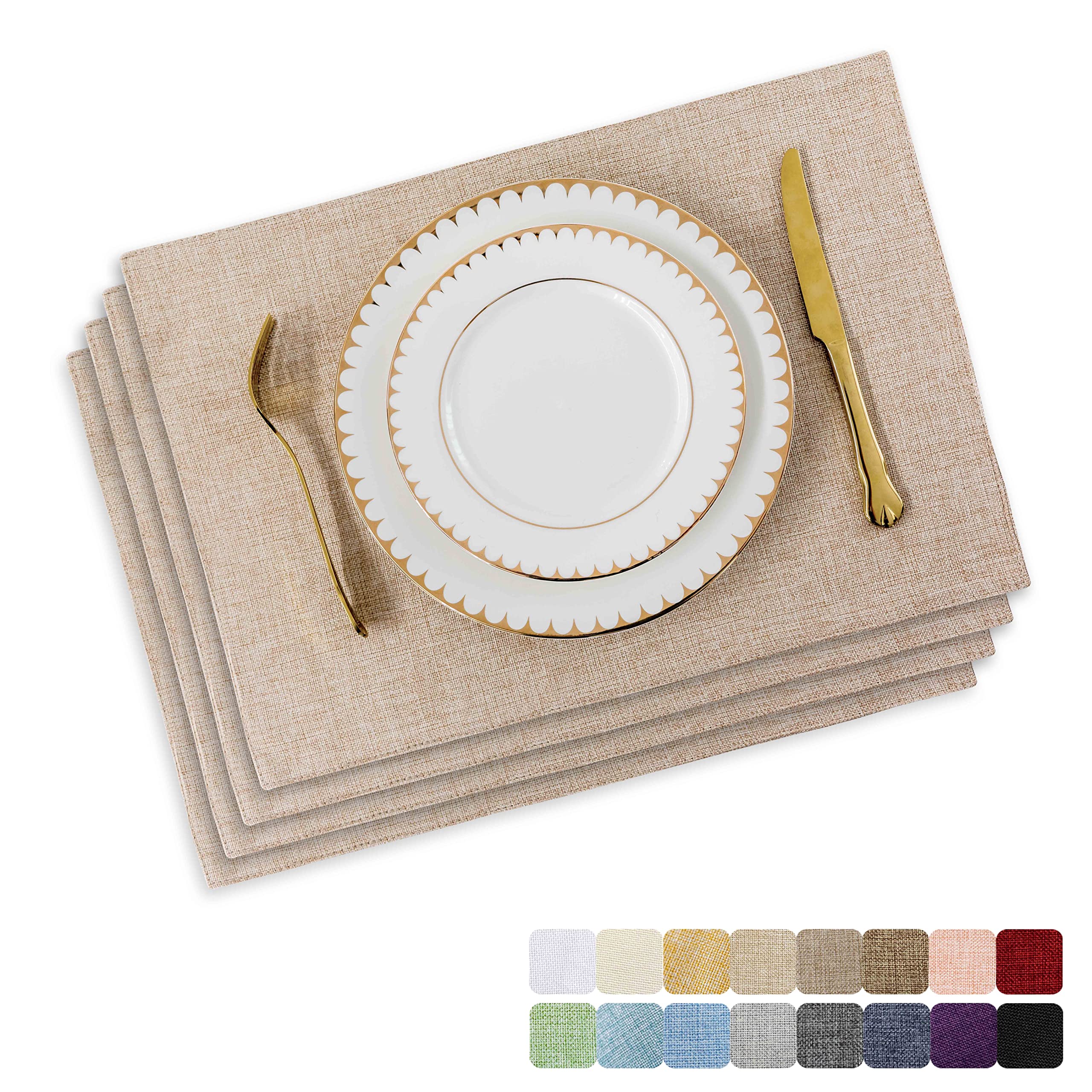 Home Brilliant Placemats Set of 4 for Party, Linen Placemats Heat Resistant Woven Place Mats Beige, Table Mats for Dining/Kitchen Table, 33x48 cm, 4 Pcs, Light Linen