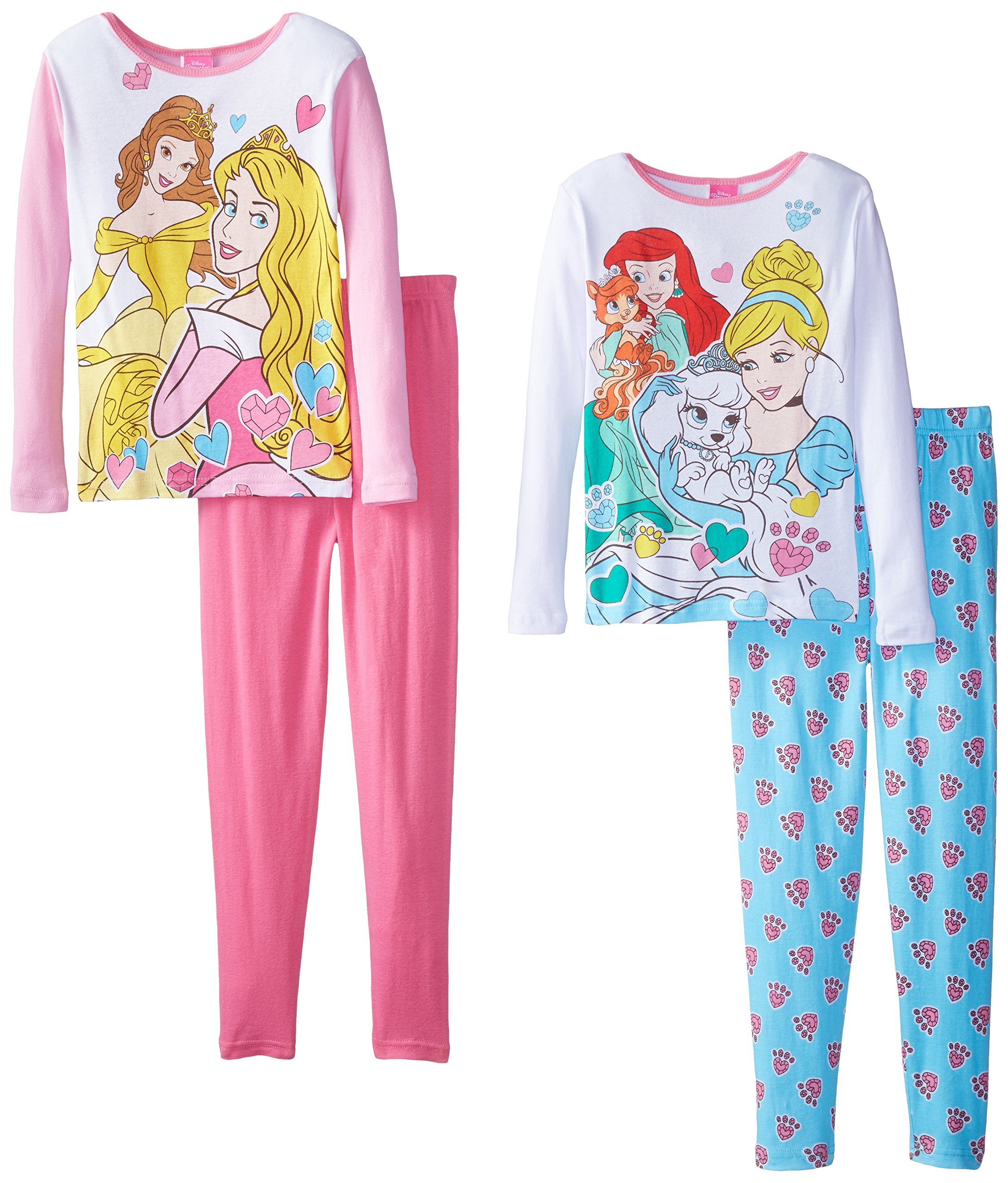 Disney Girls' Princess Gems and Royal Paws Four-Piece Pajama Set