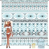 HIHOHO Beach Blanket, Sandproof Beach Mat, Waterproof Quick Drying Lightweight Outdoor Aztec Picnic Mat 79" X 83"/120"x108" for 2-8 Adults for Travel, Camping, Hiking