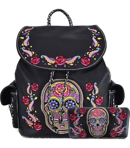 Embroidered Skull & Roses Denim Mini Backpack - Adjustable Straps, Compact Amazon.com: ED HARDY Denim Mini Backpack for Women  main image 2