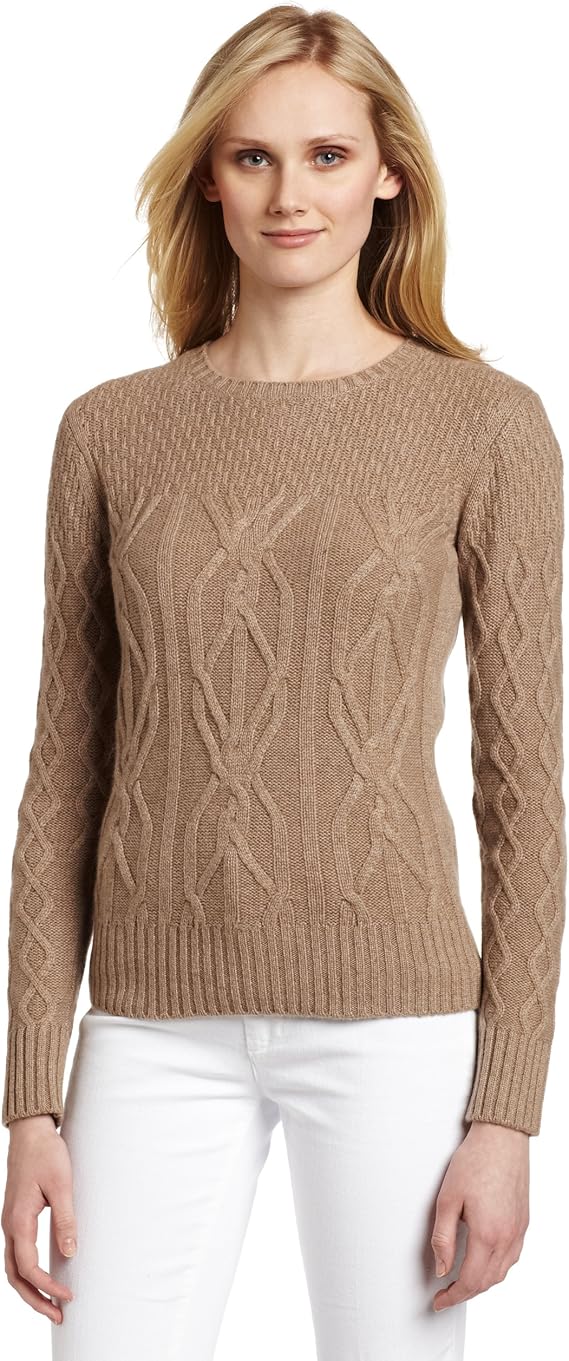 Minnie Rose Women's 100% Cashmere Crew Cable Knit Sweater at Amazon Womenâs Clothing store 