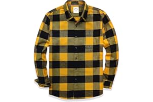 Dubinik® Mens Flannel Shirt Long Sleeve Plaid Flannel Shirt for Men Soft 100% Cotton Casual Button Down Shirts Regular Fit