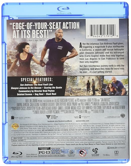 San Andreas [USA] [Blu-ray]: Amazon.es: Dwayne Johnson, Carla Gugino, Alexandra Daddario, Colton Haynes, Ioan Gruffudd, Kylie Minogue, Paul Giamatti, ...