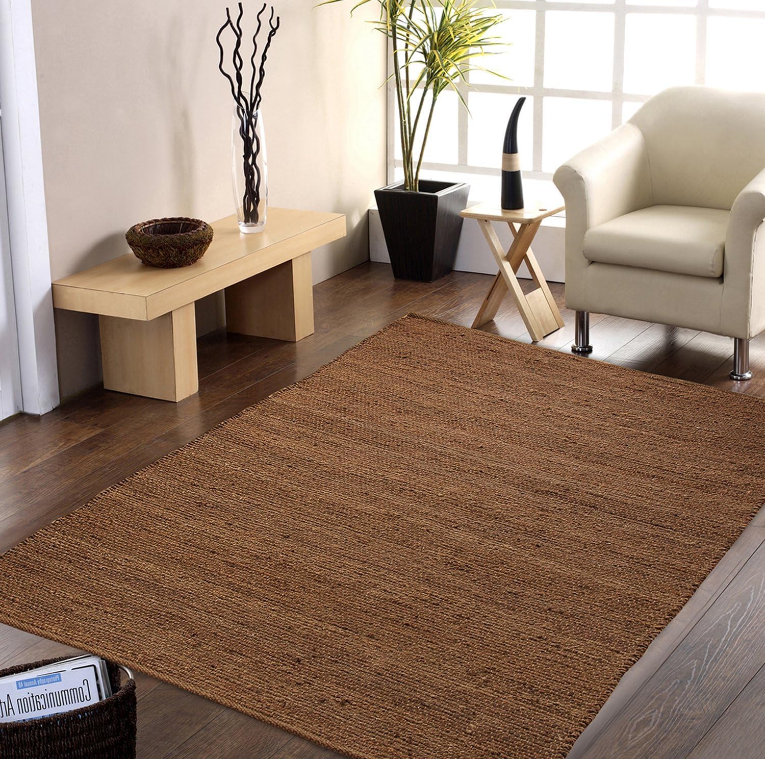 Centra Home Indian Traditional Rug Collection. Handmade 100% Jute Rugs Brown 4x6ft