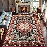 YJ.GWL Area Rugs for Living Room 8x10 Machine Washable Rugs, Non Slip Floral Vintage Rug Indoor Carpet, Stain Resistant Large