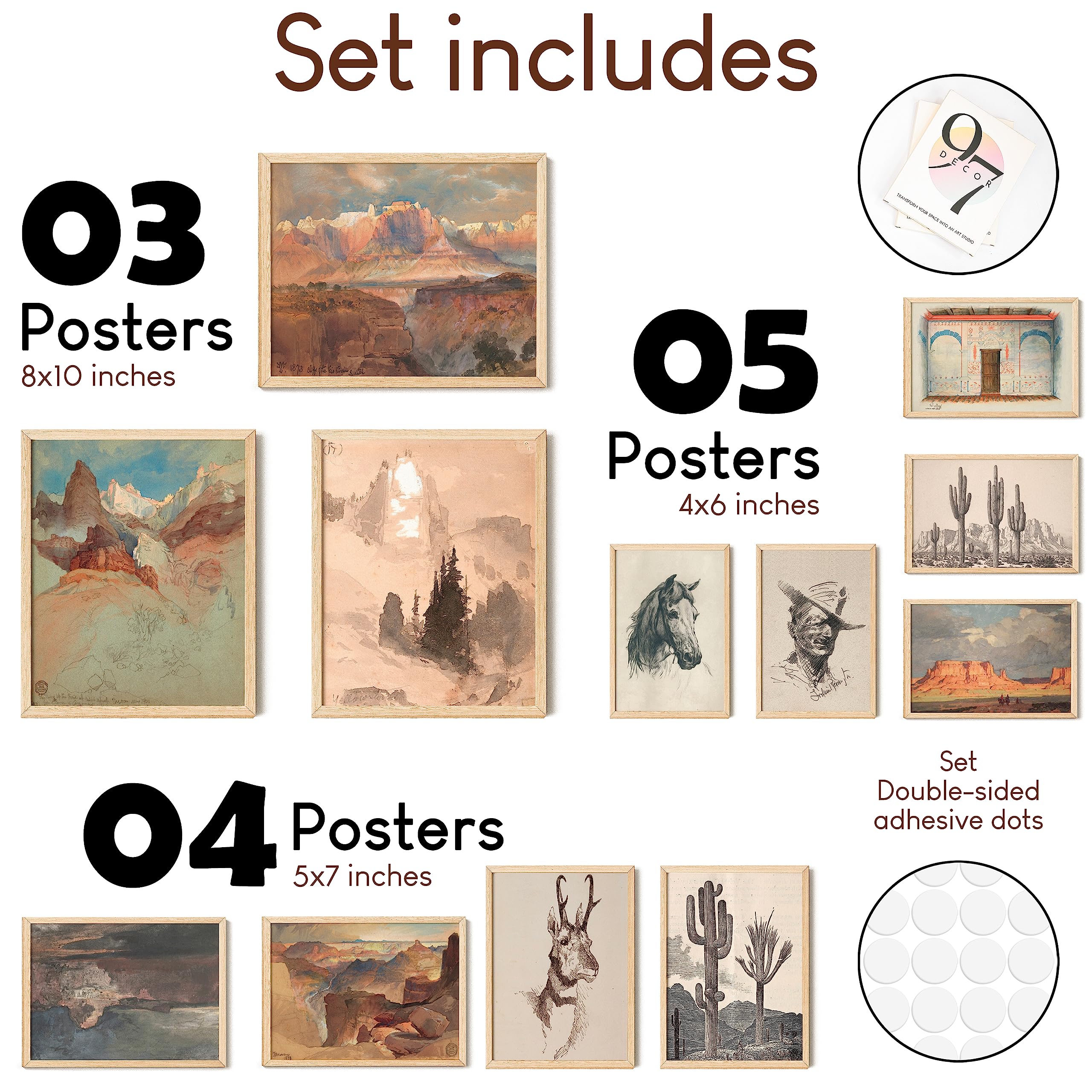 97 Decor Southwest Wall Art - Vintage Western Prints for Home, Rustic Southwestern Posters, Boho Desert Ranch Decor for Bedroom (UNFRAMED)