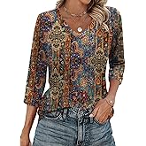 Zeagoo 3/4 Length Sleeve Womens Tops Casual V Neck Shirts Soft Basic Tees Business Work Blouses