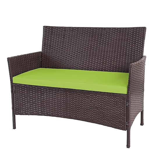 Mendler Poly-Rattan Gartenbank Halden, Sitzbank Bank ~ braun-meliert, Kissen grün