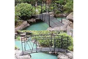JSUN7 8 FT Metal Garden Bridge - Outdoor Garden Bridge with Safety Siderails, Outdoor Decorative Iron Garden Footbridge for Pond, Creek, Stream, Black