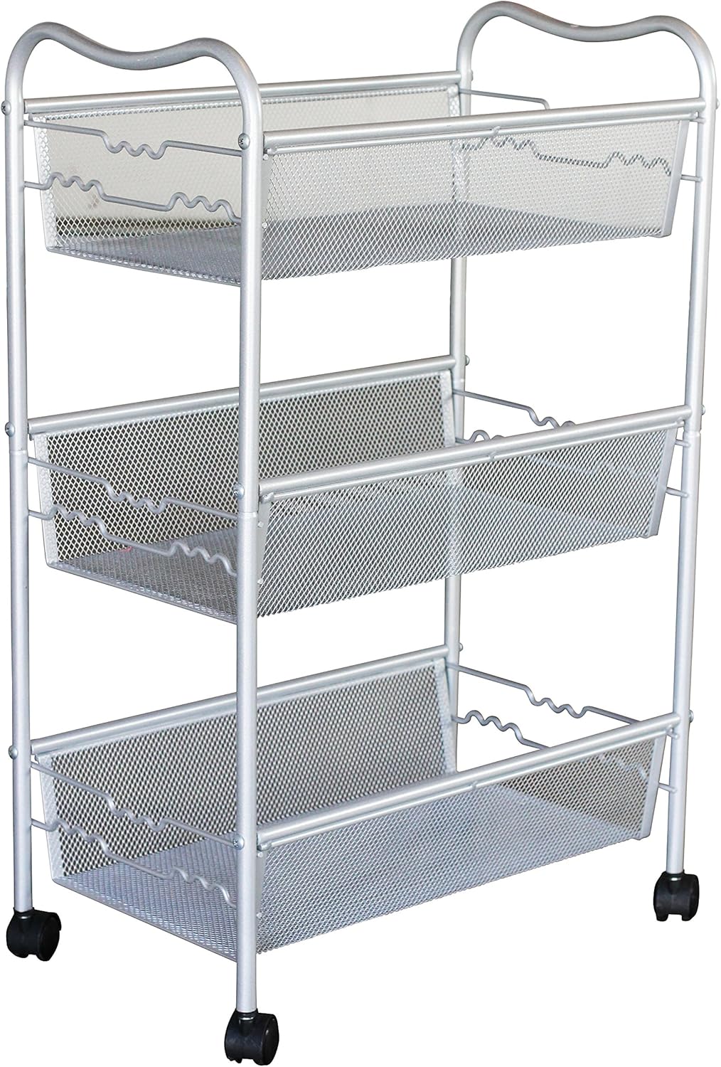 DecoBros Metal Mesh Rolling Cart, Silver : Utility Carts : Office Products