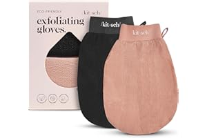 Kitsch Exfoliating Gloves 2pc – Korean Exfoliating Mitt & Deep Exfoliating Body Scrubber for Shower, Bath | Body Exfoliator, Dead Skin Remover | Skin Care for Smooth, Renewed Skin – Black & Terracotta