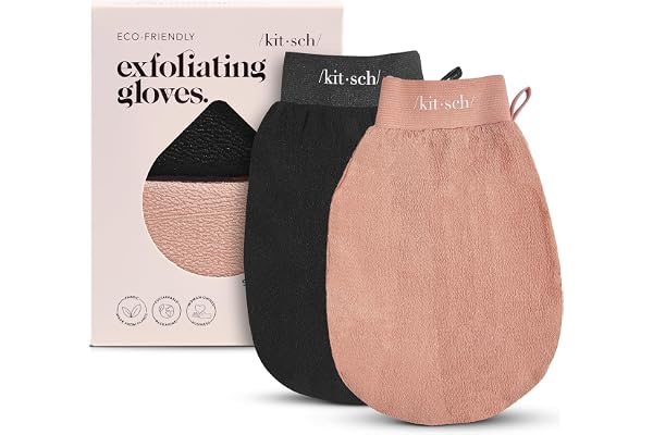 Kitsch Deep Exfoliating Glove - 2pc Eco Friendly Exfoliating Body Scrubber, Dead Skin Remover, Exfoliator Body Scrub Mitt for