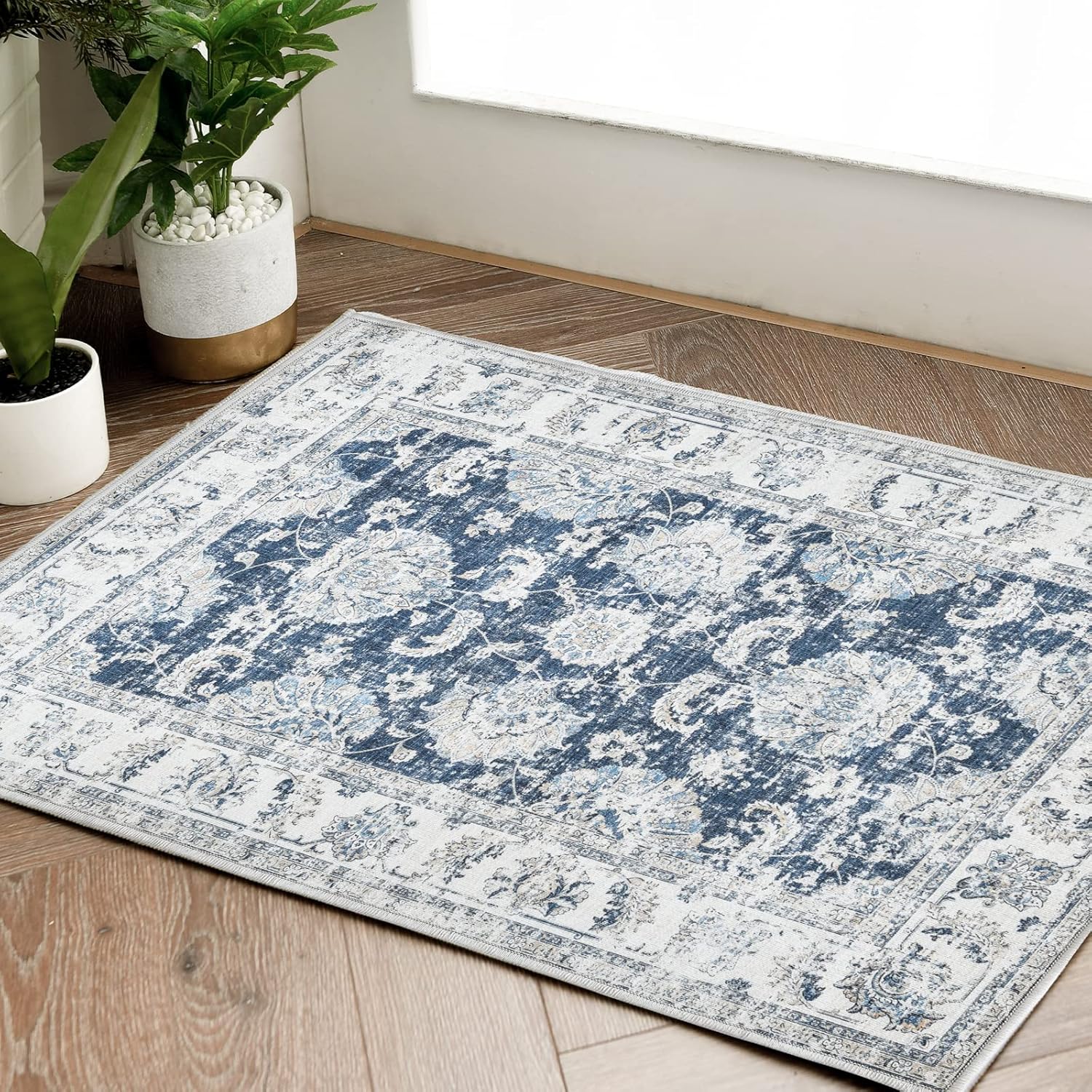 Rugs, Pads & Protectors - jinchan Area Rug 2x3 Entryway Non-Slip Washable Rug Vintage Rug Floral Print Indoor Small Doormat Thin Rug Retro Accent Rug for Bathroom Kitchen Living Room Bedroom Dark Blue