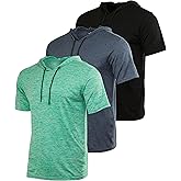 Real Essentials 3 Pack: Men's Dry Fit Short Sleeve Active Athletic Hoodie Pullover Sweatshirt (Available in Big & Tall)