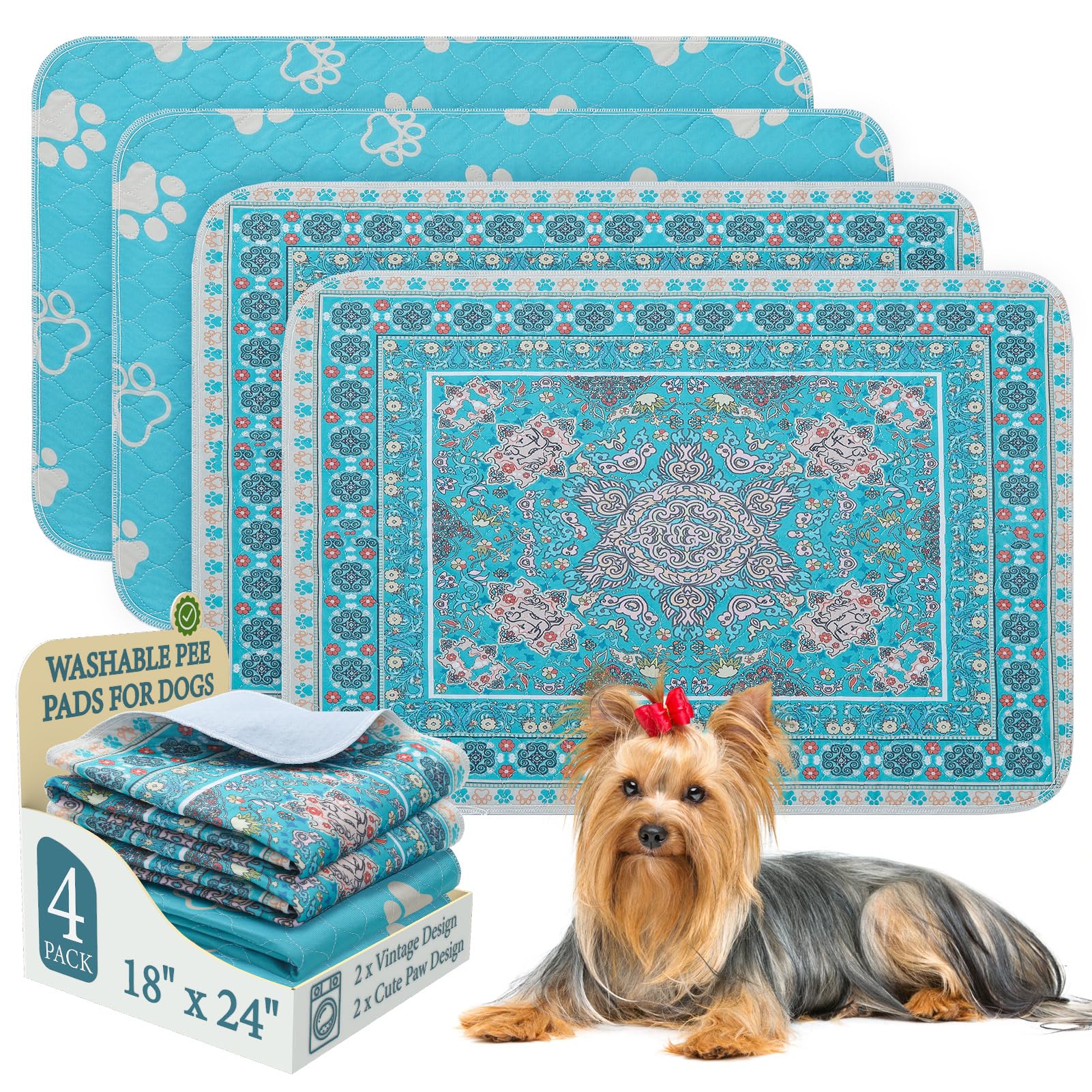 Photo 1 of Homimp Washable Pee Pads for Dogs, 4 Pack Reusable Puppy Pads, Absorbent and Leakproof Dog Pee Pads, Non Slip Puppy Training Pads, Pet Mat for Floor, Crate, Couch, Whelping, 18"x24"