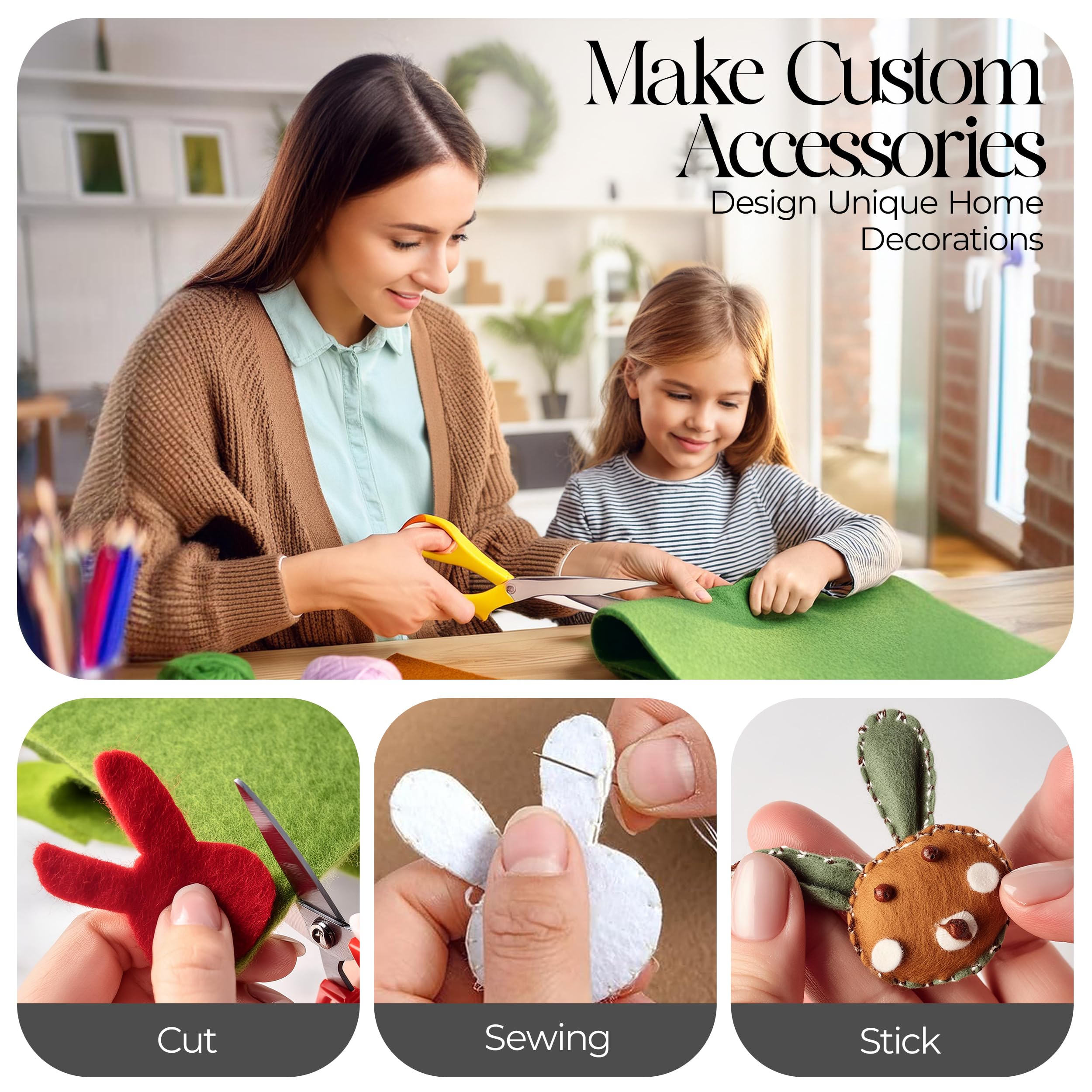 FabricLA Acrylic Felt Fabric | Soft, Non-Stiff Material | 72” Wide, 1.6mm Thick | Felt by The Yard for Crafts, Sewing, Padding & DIY Projects | Half Yard (White)