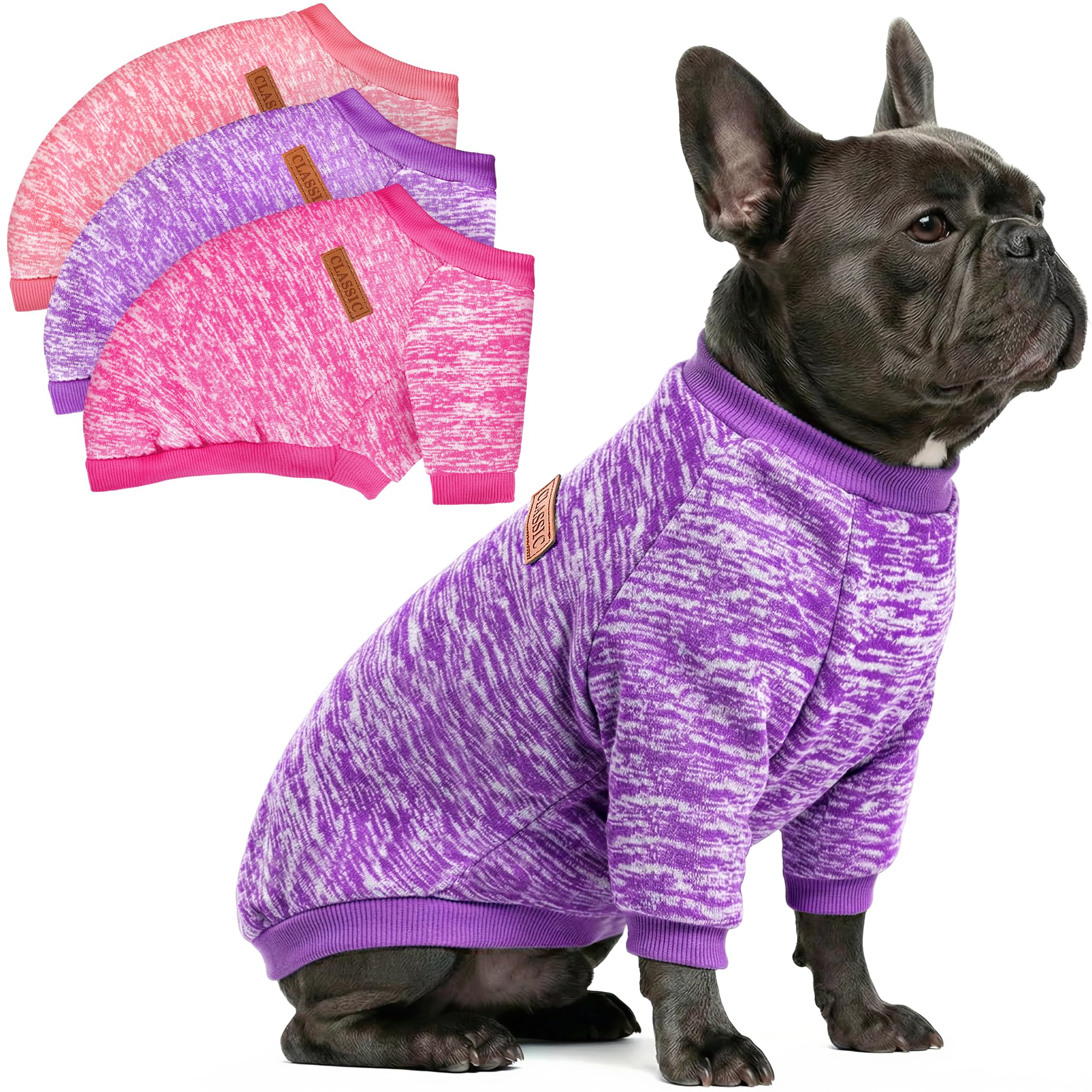 Photo 1 of 3 Pack Dog Sweaters for Small Dogs Girl Boy Winter Fleece Clothes Warm Soft Dog Sweatshirt Outfit for Dogs Cats Pet Apparel - L