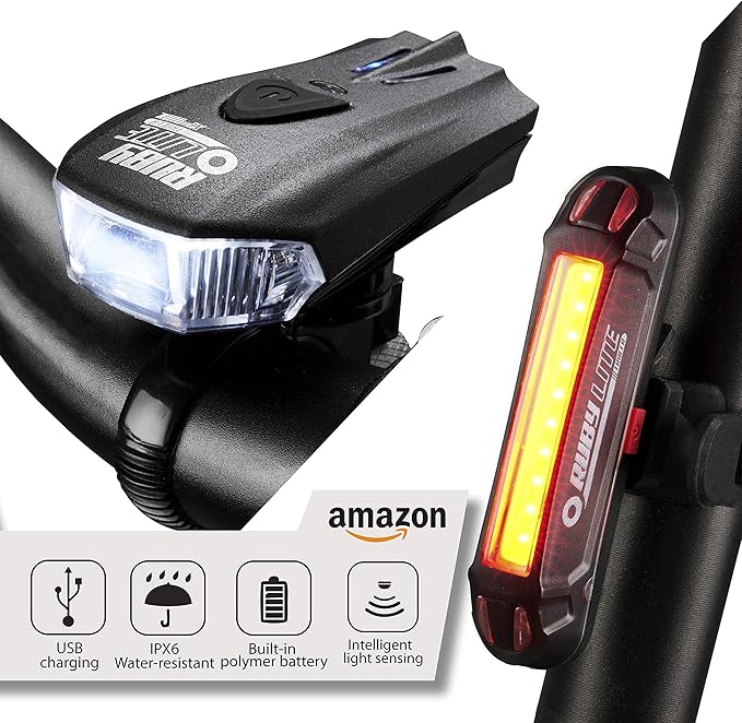 RUBY LITE Bike Light Set, USB Rechargeable LED Runtime 16+hours