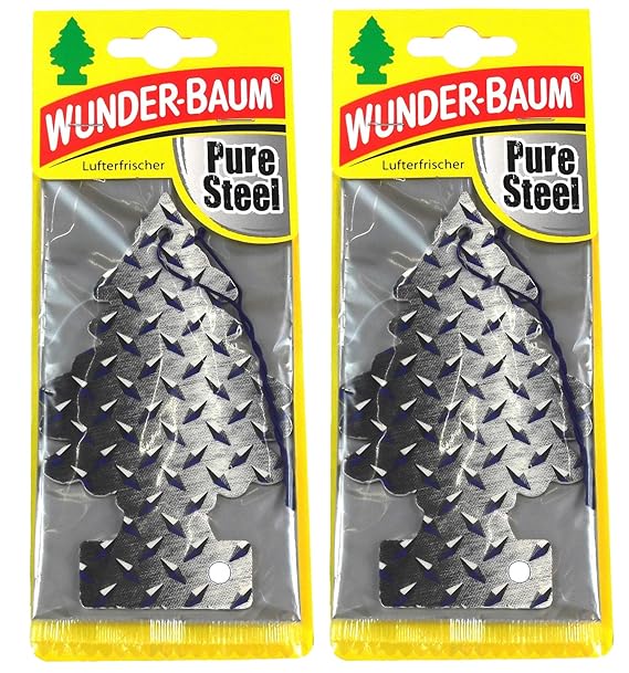 2x WUNDERBAUM Pure Steel Orginal Lufterfrischer Duftbaum Fahrzeugduft 1 Stk
